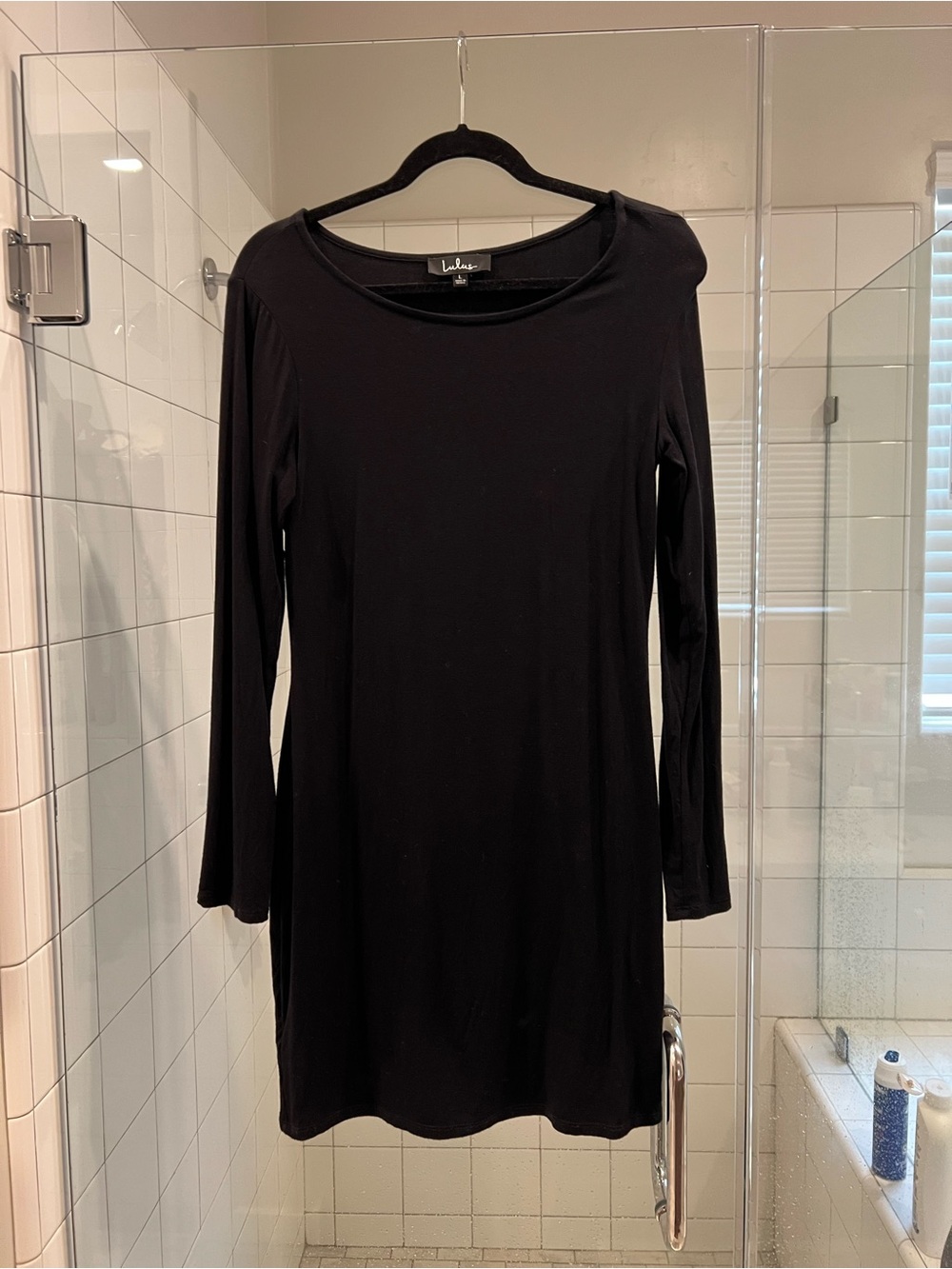 Lulu's Black Long-Sleeve Crewneck Dress